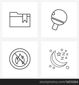 Isolated Symbols Set of 4 Simple Line Icons of bookmark, fire fighter, table tennis racket, no fire, kid Vector Illustration