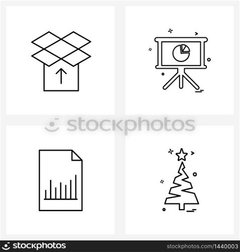 Isolated Symbols Set of 4 Simple Line Icons of box, chart, arrow up, chart, graph Vector Illustration
