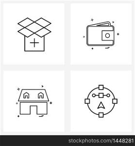 Isolated Symbols Set of 4 Simple Line Icons of box, home , add, money, graphic design Vector Illustration