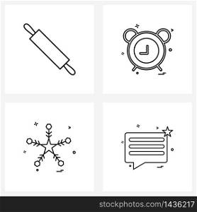 Isolated Symbols Set of 4 Simple Line Icons of bread planner; snow; kitchen; clock; winter Vector Illustration