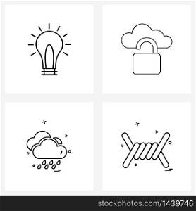 Isolated Symbols Set of 4 Simple Line Icons of bulb, cloud, cloud, protection, rainy day Vector Illustration