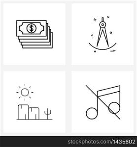 Isolated Symbols Set of 4 Simple Line Icons of business, desert, money, math&rsquo;s, landscape Vector Illustration