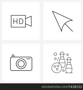 Isolated Symbols Set of 4 Simple Line Icons of camera; memory; arrow; pointer; bowling Vector Illustration