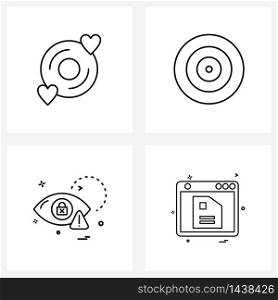 Isolated Symbols Set of 4 Simple Line Icons of cd; cyber security; romantic; goal; security Vector Illustration
