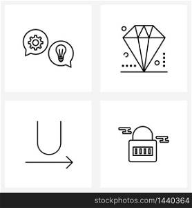 Isolated Symbols Set of 4 Simple Line Icons of chat, underline, idea, wedding, locked Vector Illustration