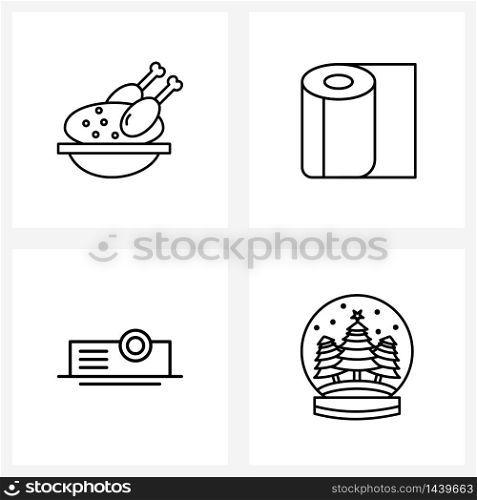 Isolated Symbols Set of 4 Simple Line Icons of chicken meat, presentation, meal, paper, film Vector Illustration