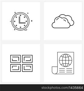 Isolated Symbols Set of 4 Simple Line Icons of clock; square; clock; cloudy; institution Vector Illustration