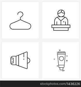 Isolated Symbols Set of 4 Simple Line Icons of clothes hanger; voice; people; loudspeaker; makeup Vector Illustration