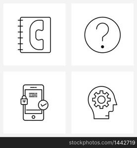 Isolated Symbols Set of 4 Simple Line Icons of communication, mobile, support, mark, head Vector Illustration