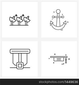 Isolated Symbols Set of 4 Simple Line Icons of communication, transfer, anchor, controller, graduation Vector Illustration