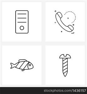 Isolated Symbols Set of 4 Simple Line Icons of computer; fish; cpu; call ; food Vector Illustration