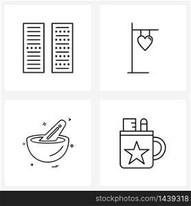 Isolated Symbols Set of 4 Simple Line Icons of computer, mixture, board, wedding, pen cup Vector Illustration