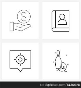 Isolated Symbols Set of 4 Simple Line Icons of contract; mail; loans; close; target Vector Illustration