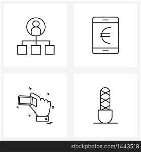 Isolated Symbols Set of 4 Simple Line Icons of courier, smartphone, logistic, euro, hand Vector Illustration