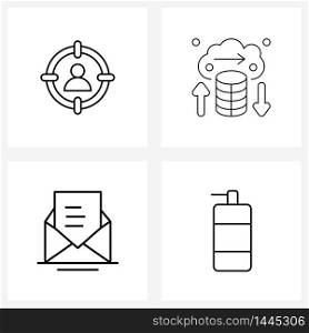 Isolated Symbols Set of 4 Simple Line Icons of customer focus, transport, cloud, message, shower Vector Illustration
