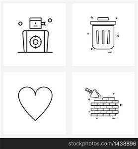 Isolated Symbols Set of 4 Simple Line Icons of darts, love, target, ui, like Vector Illustration