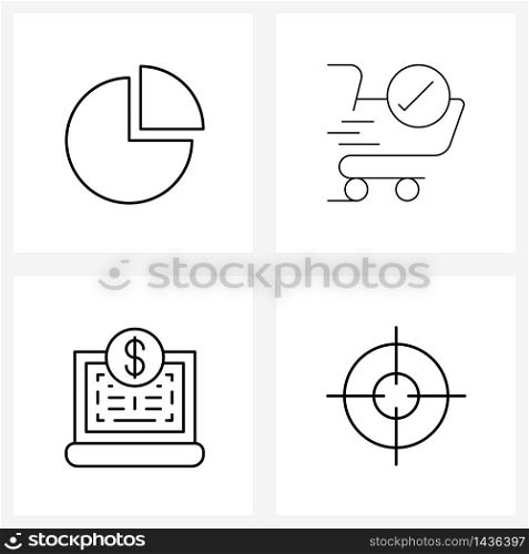 Isolated Symbols Set of 4 Simple Line Icons of dashboard, banking, pie chart, mobile, internet Vector Illustration