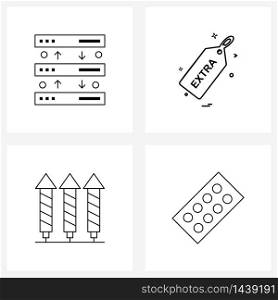 Isolated Symbols Set of 4 Simple Line Icons of data, celebration, transfer, tag , year Vector Illustration