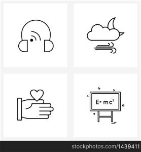 Isolated Symbols Set of 4 Simple Line Icons of earphone, love, wife, weather, romantic Vector Illustration
