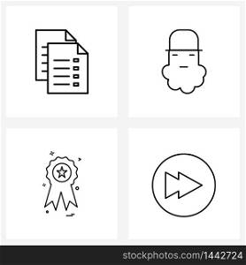 Isolated Symbols Set of 4 Simple Line Icons of file, badge, rate, festival, star Vector Illustration