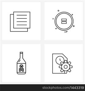 Isolated Symbols Set of 4 Simple Line Icons of file, danger, audio, pause, data Vector Illustration