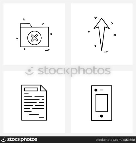Isolated Symbols Set of 4 Simple Line Icons of files, text, folder, arrows, mobile Vector Illustration