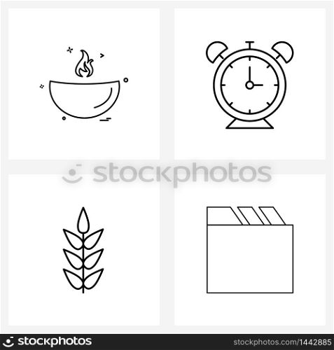 Isolated Symbols Set of 4 Simple Line Icons of fire, farming, fire, education, nature Vector Illustration