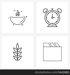 Isolated Symbols Set of 4 Simple Line Icons of fire, farming, fire, education, nature Vector Illustration