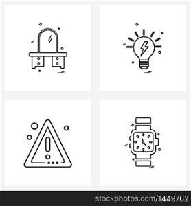 Isolated Symbols Set of 4 Simple Line Icons of furniture, emergency, bulb, electric, watch Vector Illustration