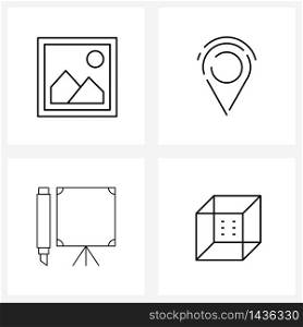 Isolated Symbols Set of 4 Simple Line Icons of gallery, room, map navigation, board, abstract Vector Illustration