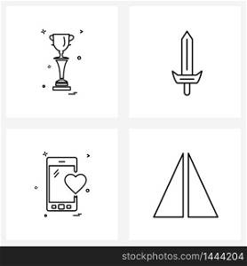 Isolated Symbols Set of 4 Simple Line Icons of games, phone, sword, mobile, horizontal Vector Illustration