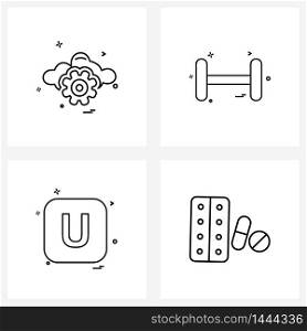 Isolated Symbols Set of 4 Simple Line Icons of gear, alphabet, sports, underwear, latter Vector Illustration