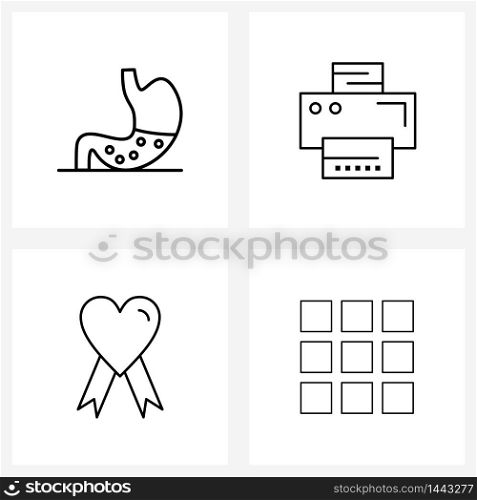 Isolated Symbols Set of 4 Simple Line Icons of health, love, stomach, commerce, romantic Vector Illustration