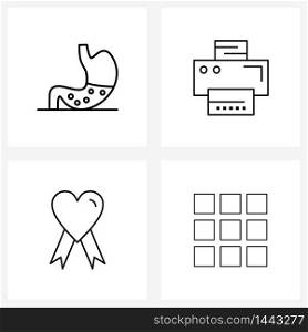 Isolated Symbols Set of 4 Simple Line Icons of health, love, stomach, commerce, romantic Vector Illustration