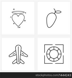 Isolated Symbols Set of 4 Simple Line Icons of heart, around, loving, food, international Vector Illustration