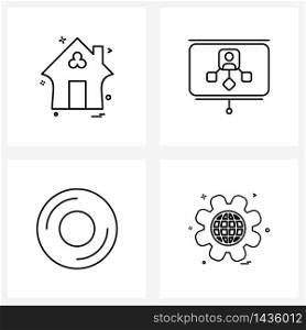 Isolated Symbols Set of 4 Simple Line Icons of home; swimming pool; avatar; setting Vector Illustration