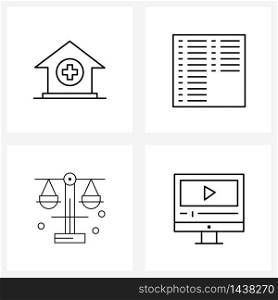 Isolated Symbols Set of 4 Simple Line Icons of hospital; investment; health; list; law Vector Illustration
