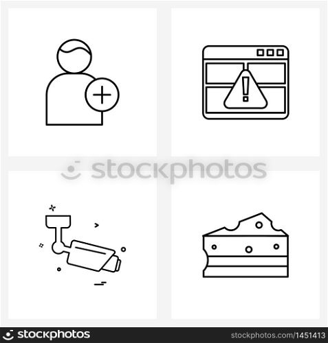 Isolated Symbols Set of 4 Simple Line Icons of human, camera , add, internet, protection Vector Illustration