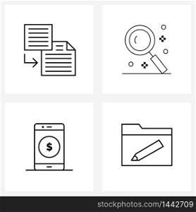 Isolated Symbols Set of 4 Simple Line Icons of import, pay, internet, ecommerce, edit Vector Illustration