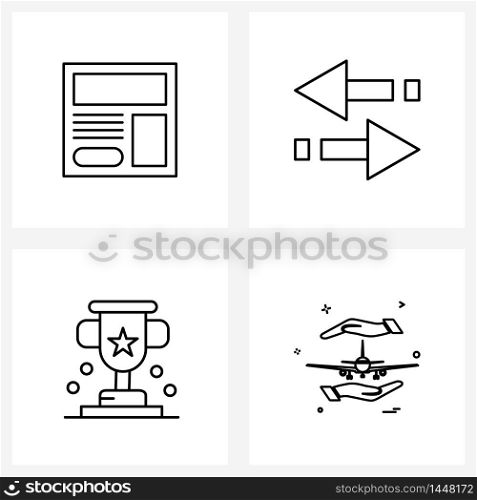 Isolated Symbols Set of 4 Simple Line Icons of internet, award, web, two, cup Vector Illustration