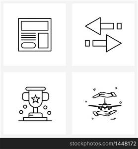 Isolated Symbols Set of 4 Simple Line Icons of internet, award, web, two, cup Vector Illustration
