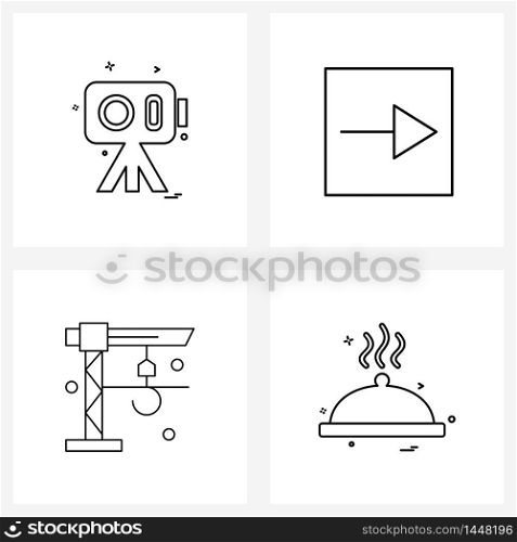 Isolated Symbols Set of 4 Simple Line Icons of labour, crane, picture, right, food Vector Illustration