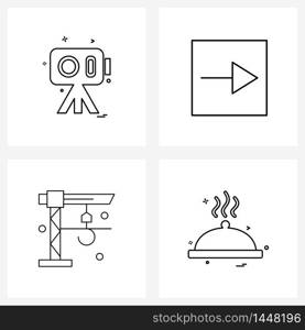 Isolated Symbols Set of 4 Simple Line Icons of labour, crane, picture, right, food Vector Illustration