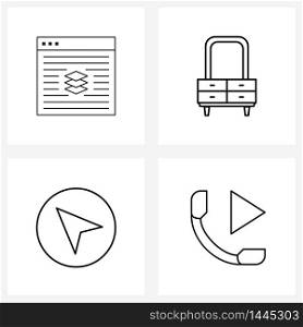 Isolated Symbols Set of 4 Simple Line Icons of layers, arrow, website, furniture, mouse Vector Illustration