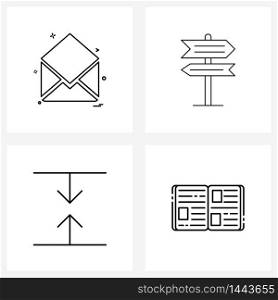 Isolated Symbols Set of 4 Simple Line Icons of message, move, email, pointer, down Vector Illustration