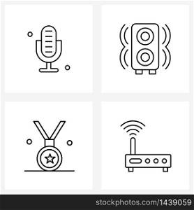 Isolated Symbols Set of 4 Simple Line Icons of mic, badge, recording, speaker, prize Vector Illustration