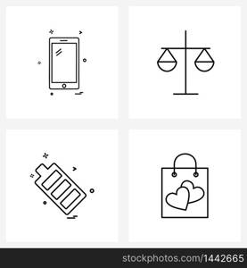 Isolated Symbols Set of 4 Simple Line Icons of mobile, cell, phone, reward, charging Vector Illustration