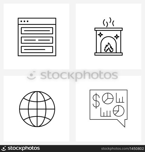 Isolated Symbols Set of 4 Simple Line Icons of mockup, global, chimney, fires, financial Vector Illustration