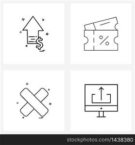 Isolated Symbols Set of 4 Simple Line Icons of money, cross , up, black, upload Vector Illustration