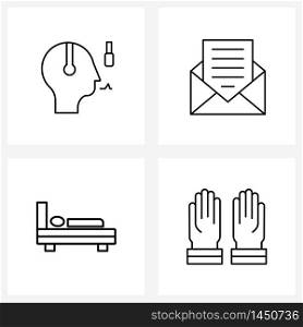 Isolated Symbols Set of 4 Simple Line Icons of off, night, stage commentary, mail, church Vector Illustration